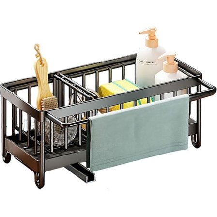 Diskorganisatör med droppbricka Rostfritt stål Köksvamp Hållare Bänkskiva Organisatör för borste