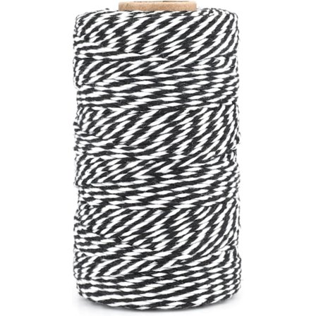 Svart og hvit 2mm 100m makrametau, bomullstau, naturlig makrametau for baking, cooki