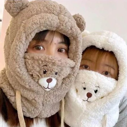Cartoon Skullies Kawaii Ear Protection Beanie Mask Women Hat Bear Hats Winter Lamb for Girl Beanies With Warm Thickened