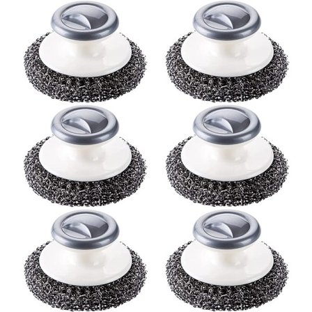 Rostfri stålskrubb med handtag, kraftiga rengöringstillbehör för grytor, stekpannor, grillar, ugnar och andra tuffa jobb (6P)