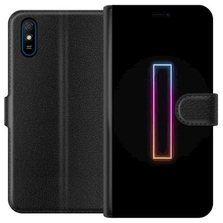 Kompatibel Tegnebogsetui til Xiaomi Xiaomi Redmi 9A Minimalistisk neonbogstav I i regnbuefarver mod mørk baggrund