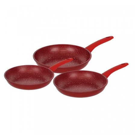 Herzberg HG-04807RED: 3 delar marmorbelagd smidd stekpanna Set - Röd