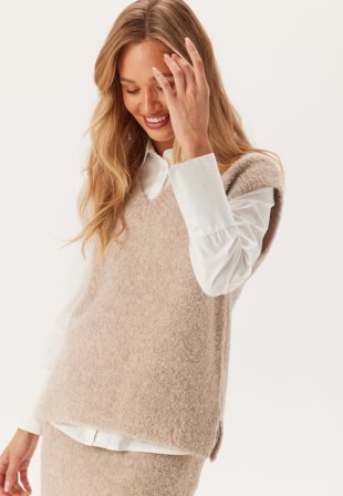 VILA Viabby V-neck S/L KNIT VEST KN Natural Melange Klær