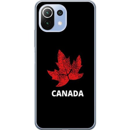 Kompatibelt Mobilskal till Xiaomi Xiaomi Mi 11 Lite Grafisk lönnlövssymbol i rött mot svart bakgrund med tydlig Kanadareferens och minimalistisk de