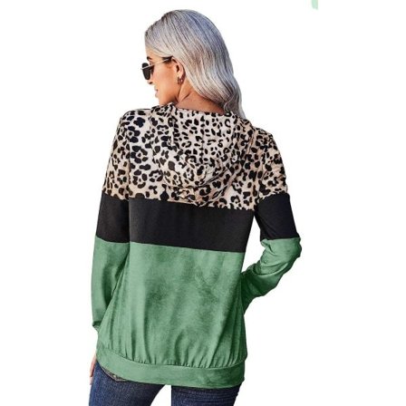 IC Dam Färgeblokk Leopard Camo Patchwork Hoodie Genser