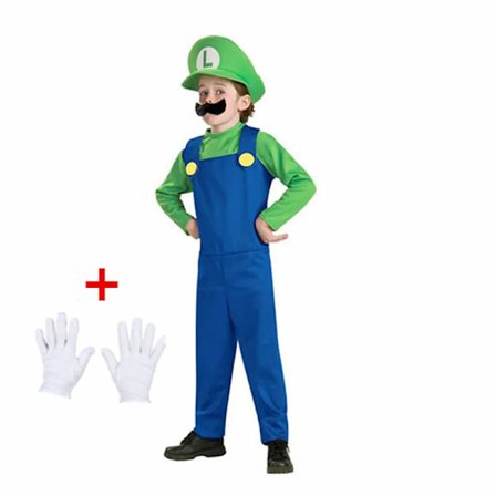 Mub- 4-12Y Børn Super Mari Bros Cosplay Jumpsuit Kostume Dreng Pige Halloween Anime Fantasy Romper uigi Brothers Kjole Hat Kostume 04 L_yux 04 L