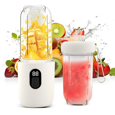 Bærbar elektrisk juicer og blender 500ml - med digitalt display, højt juiceudbytte, perfekt til at lave smoothies, juice og blandede frugter.