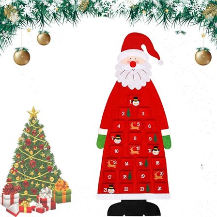 Julekalender i filt med 24 dører, til å henge opp, med julemotiver
