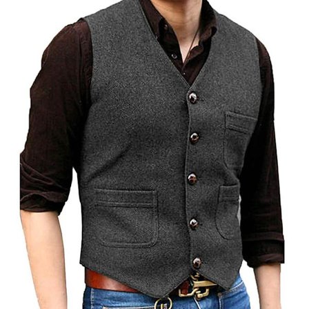Mænds Vintage Tweed Suit Vest V-Hals Casual Ulddvest