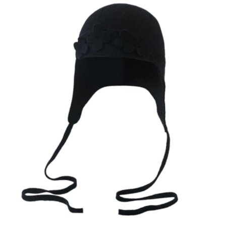 Ull Handgjord Mössa 3D Blomma Varm Öronlapp Mössa Vinter Öronskydd Unisex Mössa för Vintervärme Vit