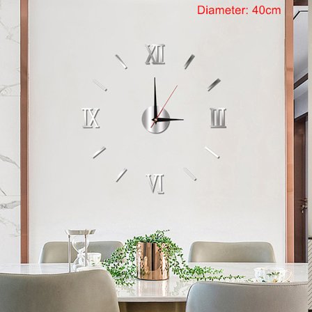 3D Selvlysende Veggklokke Rammeløs Akryl DIY Digital Klokke Vegg Sølv Uten Lys