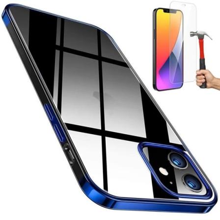 Cover til iPhone 12 (6,1") Pakke 2 hærdede briller Chrome Contour Anti-Shock Blå Blå