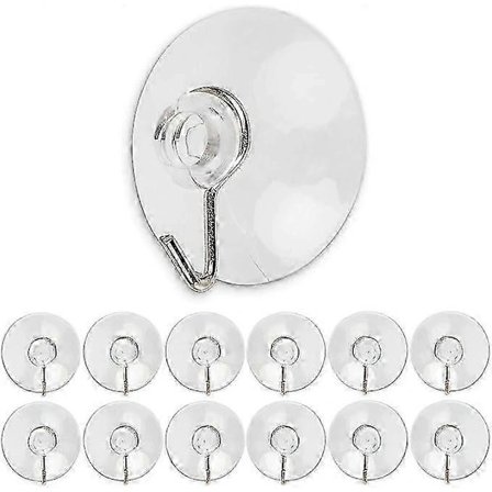 12 sugekopskroge, 40 mm diameter, transparente, med metalkroge, til badeværelse, køkken, væg t p