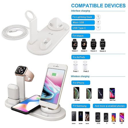 Trådlös laddare, Iphone trådlös laddare, Typ C telefonladdare, mikro-USB telefonladdare, airpods laddare, snabb trådlös laddning silver