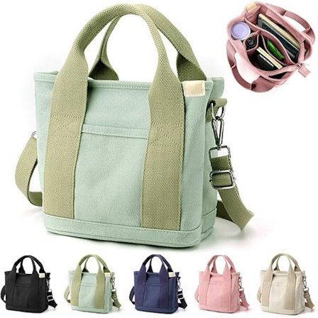 Multi-Pocket Tote Taske med Lynlås, Canvas Håndlavet Taske med Rum, Multifunktionel Skuldertaske til Kvinder Damer Universitet Skole Arbejde Rejser