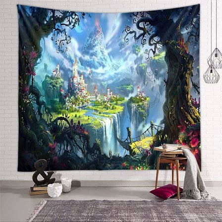 Forest Castle gobeläng, 180X230CM fantasy psykedelisk gobeläng, f
