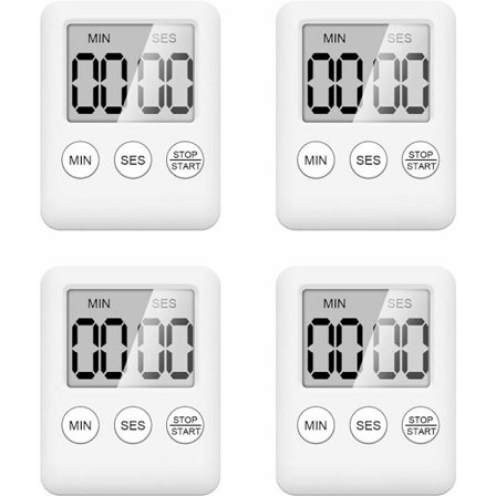 Kök Timer Set om 4 - Digital Timer med Magnet - Nedräkning för Matlagning, Fitness, Lärande (Vit)