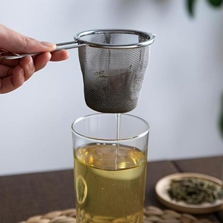 Te-si i rustfrit stål, finmasket te-infusionsenhed med håndtag, genanvendeligt tefilter til løs te, egnet til krus og tekopper, køkkenbrug