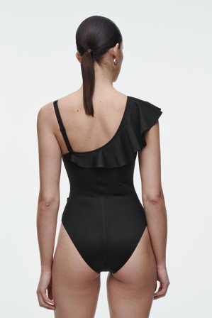 COS Femme Maillot De Bain Asymétrique À Volants in Noir