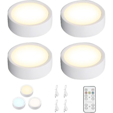 Uppladdningsbara pucklampor med fjärrkontroll, trådlös LED-belysning under skåp, under diskbelysning för