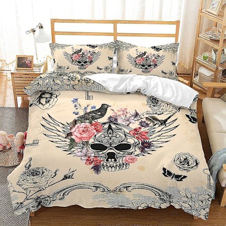 Rs06 3d- printed rosor Dödskalle Cover cover Örngott 2/3 st Sängkläder Halloween- set