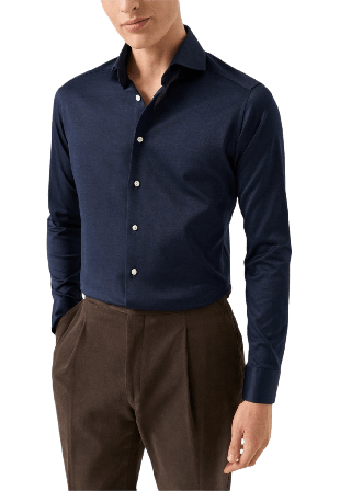 Eton Skjorta I Jacquardstickad Filo Di Scozia Slim Fit Skjortor Herr Blå 40