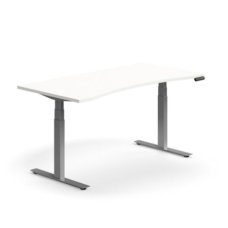 Schreibtisch QBUS höhenverstellbar, geschwungen,1600x800 mm, Gestell silber, weiß