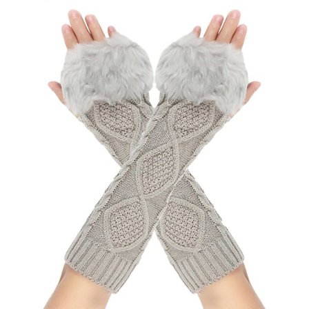 Piger Lange Håndled Hæklede Fingerløse Handsker Halv Finger Hold Varmen Plys Manchetter Votter til Kvinder Vintertilbehør Bourgogne[D]