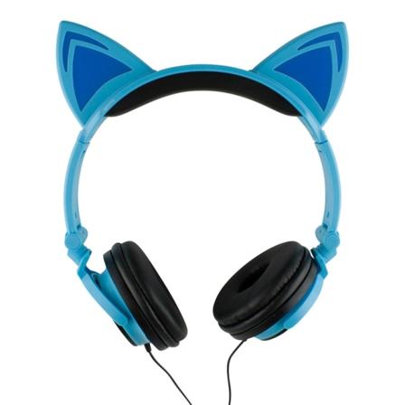 Led Hörlurar Med Kattöron - Blå Och Svart Blå