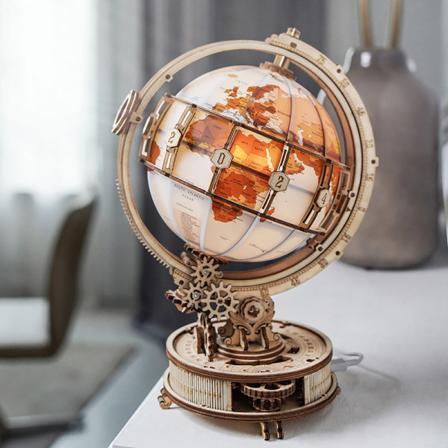 Luminous Wooden Globe Light Night 3D-pusselspel till jul