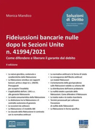 Fideiussioni bancarie nulle dopo le Sezioni Unite n. 41994/2021 Monica Mandico