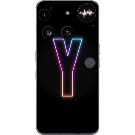 Yhteensopiva Puhelinkuori Nothing Nothing Phone (3) Minimalistinen neonkirjain Y värinvaihtuvassa valossa mustaa taustaa vasten