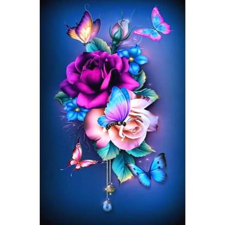 30 x 40 cm, Farverige sommerfugleblomster Diamantmaleri Broderi