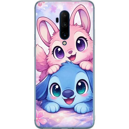 Kompatibel Mobilcover til OnePlus OnePlus 7T Pro Sød kawaii illustration med pink og blå fantasidyr, store øjne og bløde farver perfekt til børne