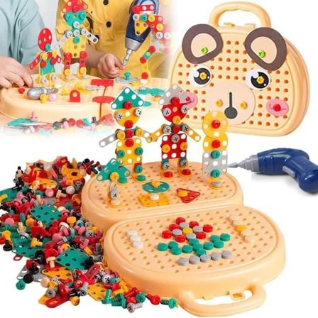 Byggeleker for barn med elektrisk drill og skrutrekker KHAKI_Super Gift