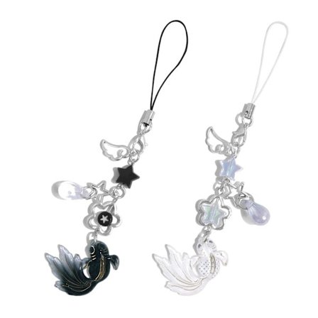 2-delt mobiltelefon vedhæng med koi og stjernemønster, kort perlekæde til mobiltelefon, universel mobiltelefonkæde Y2K