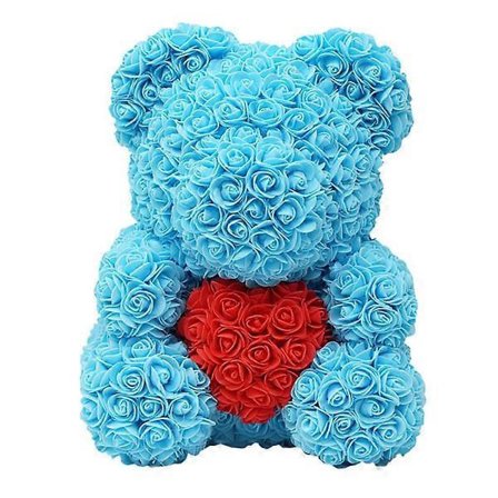 Rosbjörn, kunstige blomster Rosbjörn med hjertedesign, blomsterbjørn grønt til jubilæum Valentinsdagsgave