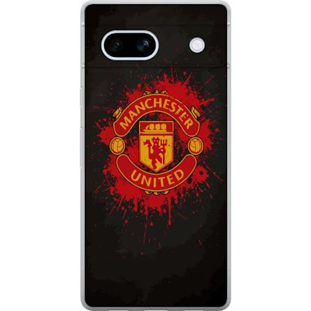 Kompatibelt Mobildeksel til Google Google Pixel 7a Manchester United logo i rød og gul farge med røff sportslig bakgrunn