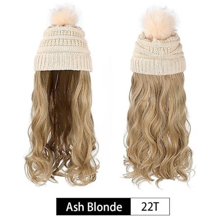 Shangzi Hat Wig synteettiset pitkät aaltoilevat peruukit baret hatulla neulottu muoti musta syksy talvi hattu hiusperuukki hiustenpidennykset 2022(K 