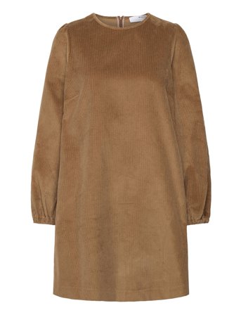 Selected Slfjenny Ls O-Neck Corduroy Dress D2 - Brown - 36
