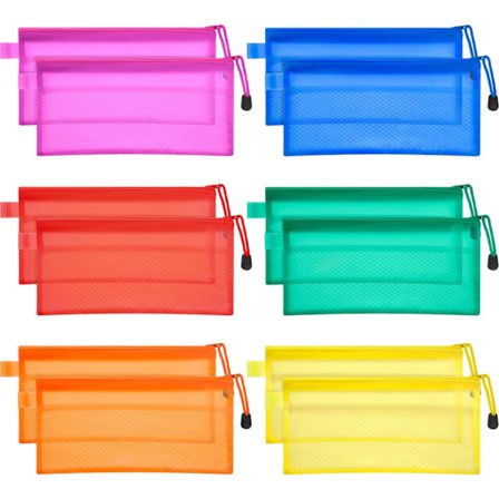 12 kpl Verkkokankaiset vetoketjulliset säästötalletuskotelot - Kaksikerroksiset vedenpitävät järjestäjät kynille, kosmetiikalle ja matkoille, 6 värin 