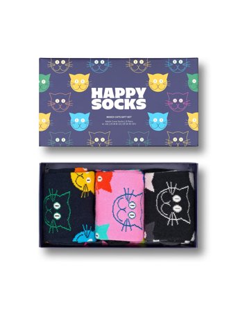 Happy Socks 3-Pack Mixed Cat Socks Gift Set - Navy - 36-40