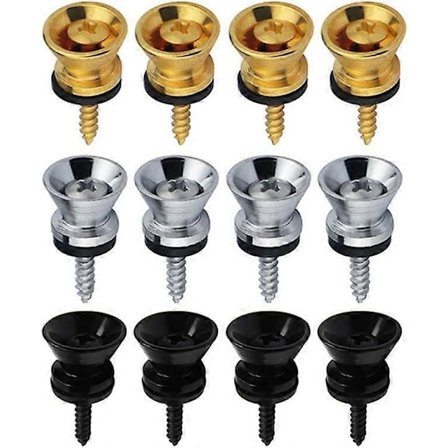 12 stk Gitarreimfester Endepinner med Monteringsskruer og Gummiputer Metall Gitarreimlåser Reimfester for Akustisk Elektrisk Gitar Bass