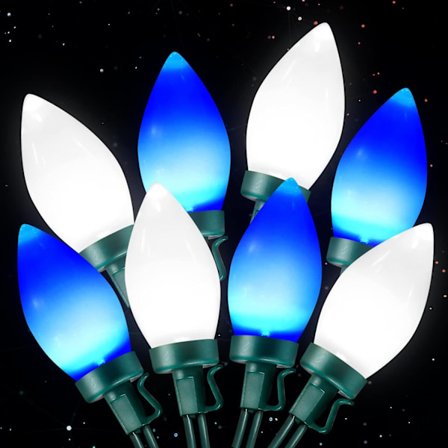 QQ-C9 Julbelysning Utomhus 50 LED Blå + Vit Jordgubbe Vattentät Ljusslinga Julgran Inomhus Dekoration Plug in 10,5 Meter Används för