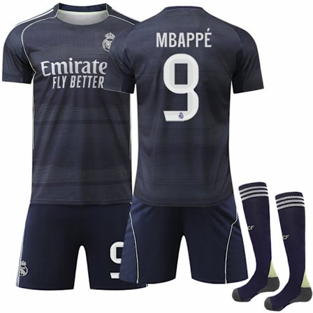 25-26 Real Madrid Udebane Børne- og Voksenfodboldtrøje Nr. 9 Mbappe - Perfekt