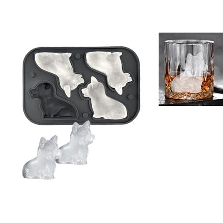 Corgi Hund presenter 3D Isbitsform, Bourbon, Brandy, Whiskey Presenter för Män, Silikon Roliga Former Svart