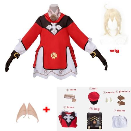 Genshin Impact Cosplay Klee Cosplay Kostym Ryggsäck Peruker Skor Loli Festoutfit Uniform Jul Halloween Kostym Karneval 7 kids 150