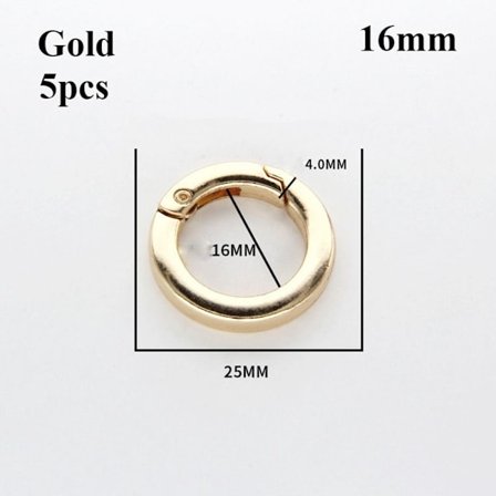 5 stk Fjeder O-Ring Spænder Karabinhage GULD 16MM