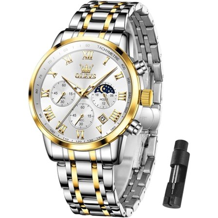 Multifunktionell Vattentät Luminous Chronograph Klocka för Män med Flera Urtavlor (Guld Silver)