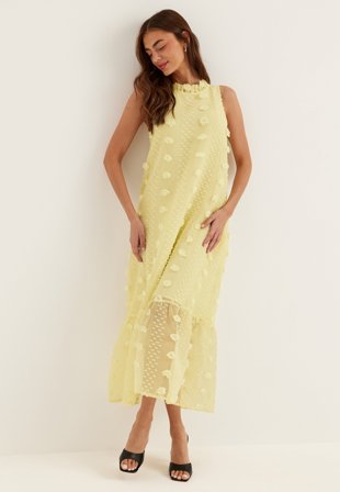 VILA - Vipalma S/L O-NECK ANKLE DRESS - Pastel Yellow